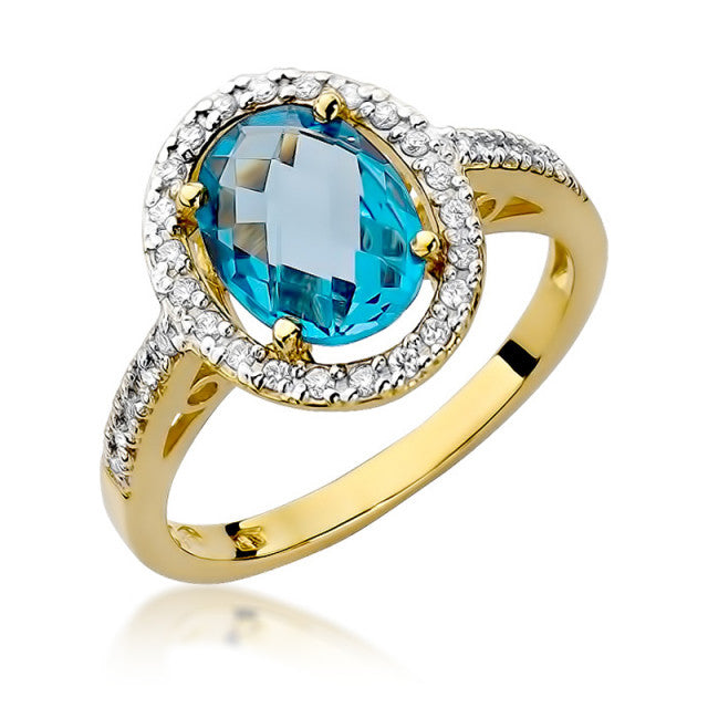 Inel Aur 14K cu Topaz Swiss 1.70 ct si Diamante Naturale 0.16 ct — Aur galben