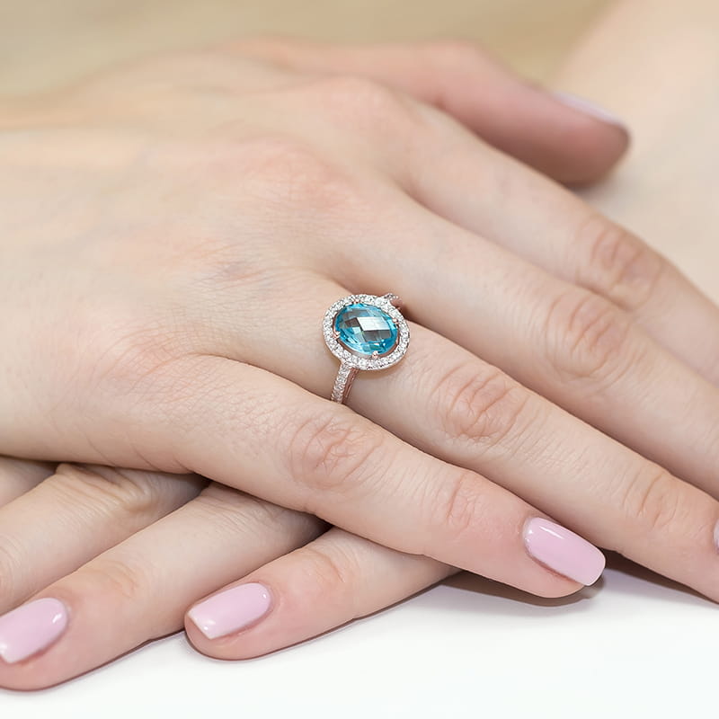 Inel Aur 14K cu Topaz Swiss 1.70 ct si Diamante Naturale 0.16 ct, imaginea 11 din 11