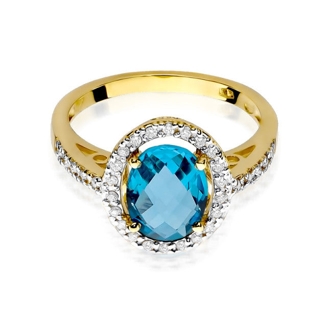 Inel Aur 14K cu Topaz Swiss 1.70 ct si Diamante Naturale 0.16 ct, imaginea 2 din 11