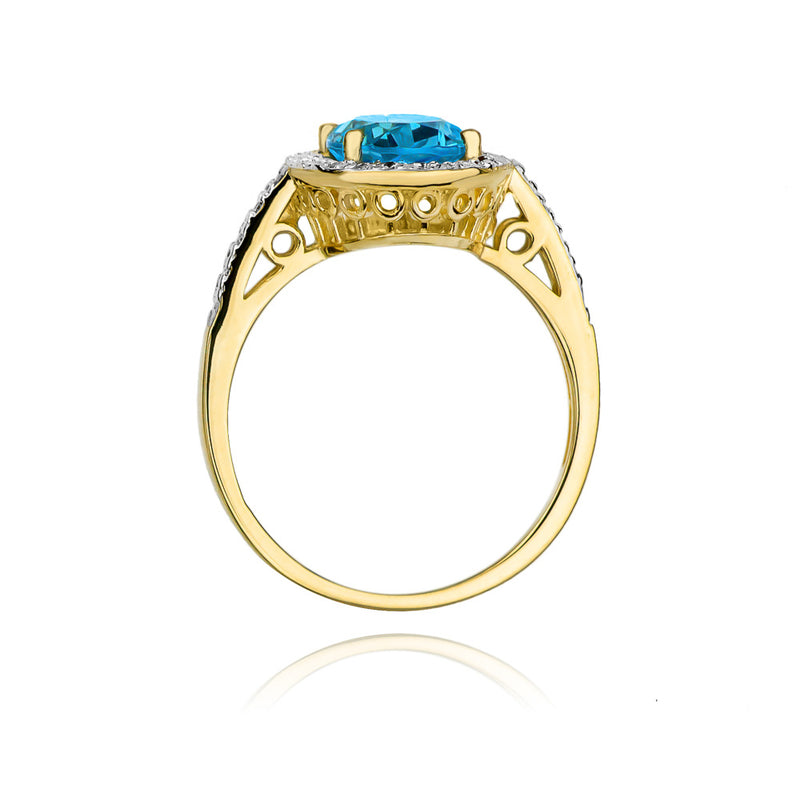 Inel Aur 14K cu Topaz Swiss 1.70 ct si Diamante Naturale 0.16 ct, imaginea 3 din 11