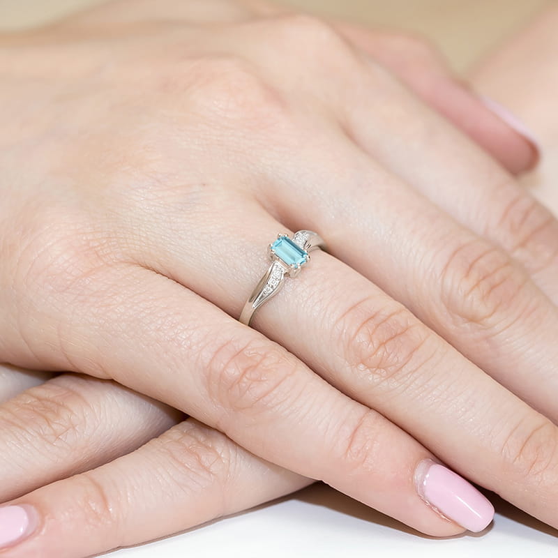 Inel Aur 14K cu Topaz Swiss 0.65 ct si Diamante Naturale 0.03 ct, imaginea 12 din 12