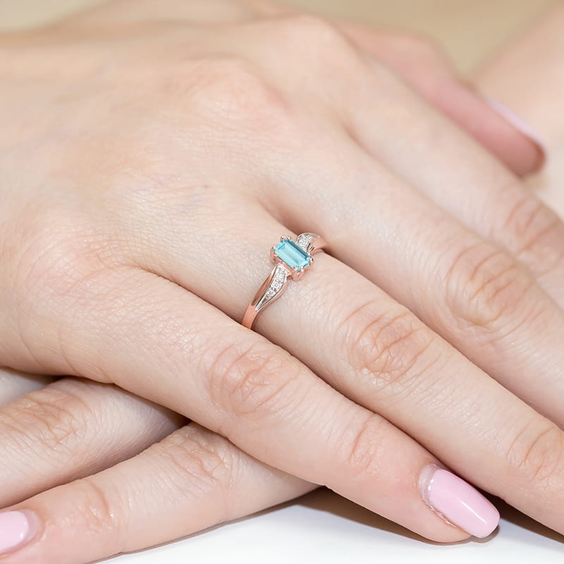 Inel Aur 14K cu Topaz Swiss 0.65 ct si Diamante Naturale 0.03 ct, imaginea 8 din 12