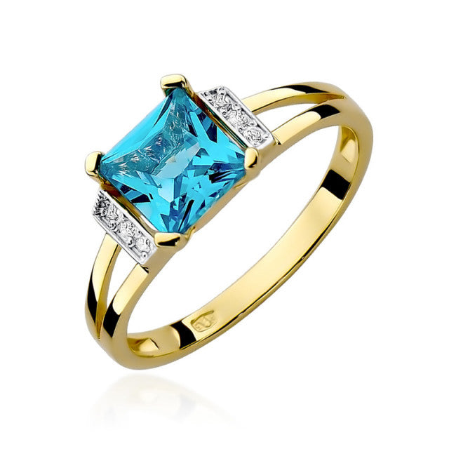 Inel Aur 14K cu Topaz Swiss 1.40 ct si Diamante Naturale 0.03 ct — Aur galben