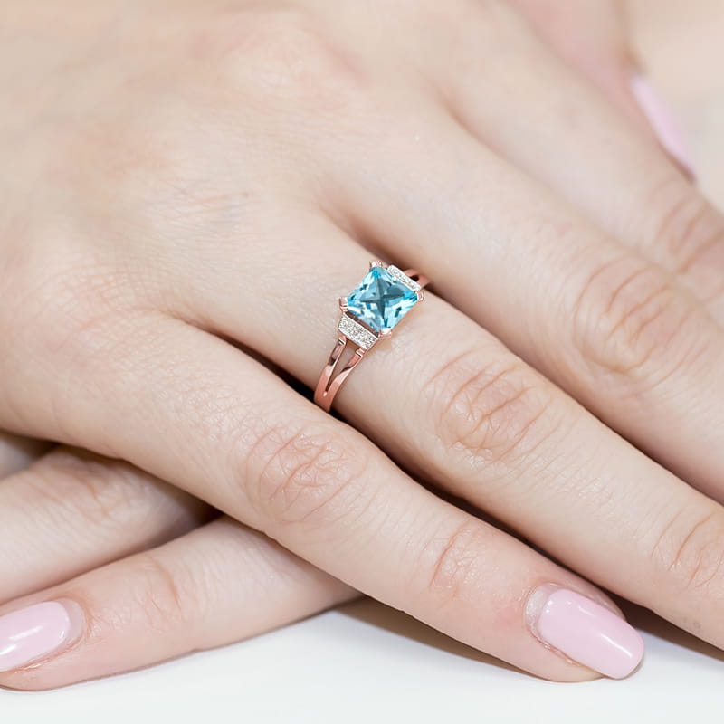 Inel Aur 14K cu Topaz Swiss 1.40 ct si Diamante Naturale 0.03 ct, imaginea 12 din 12