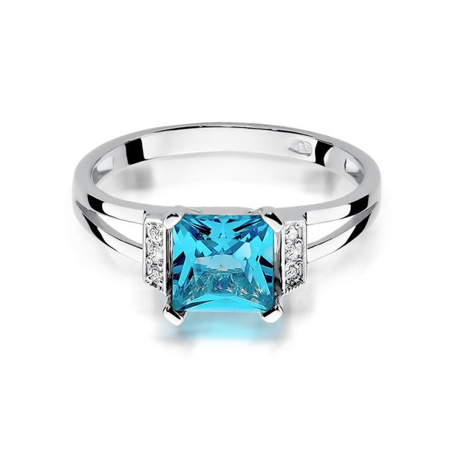 Inel Aur 14K cu Topaz Swiss 1.40 ct si Diamante Naturale 0.03 ct, imaginea 5 din 12