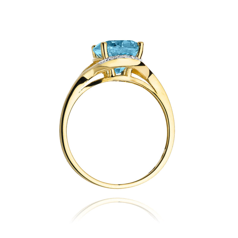 Inel Aur 14K cu Topaz Swiss 3.00 ct si Diamante Naturale 0.04 ct, imaginea 3 din 9