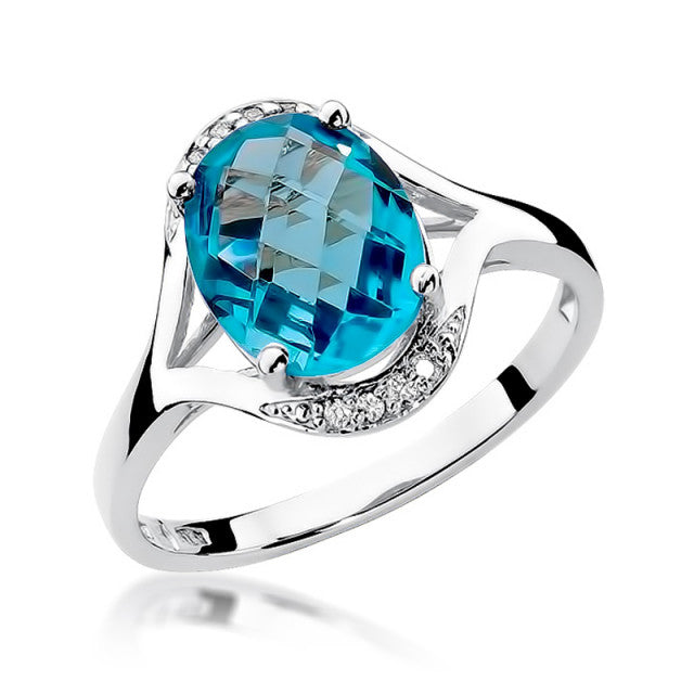 Inel Aur 14K cu Topaz Swiss 3.00 ct si Diamante Naturale 0.04 ct, imaginea 5 din 9