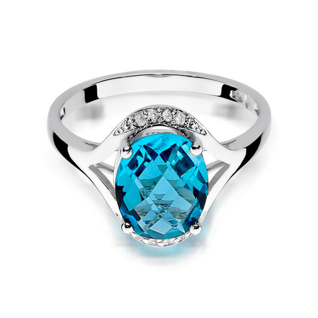 Inel Aur 14K cu Topaz Swiss 3.00 ct si Diamante Naturale 0.04 ct, imaginea 6 din 9