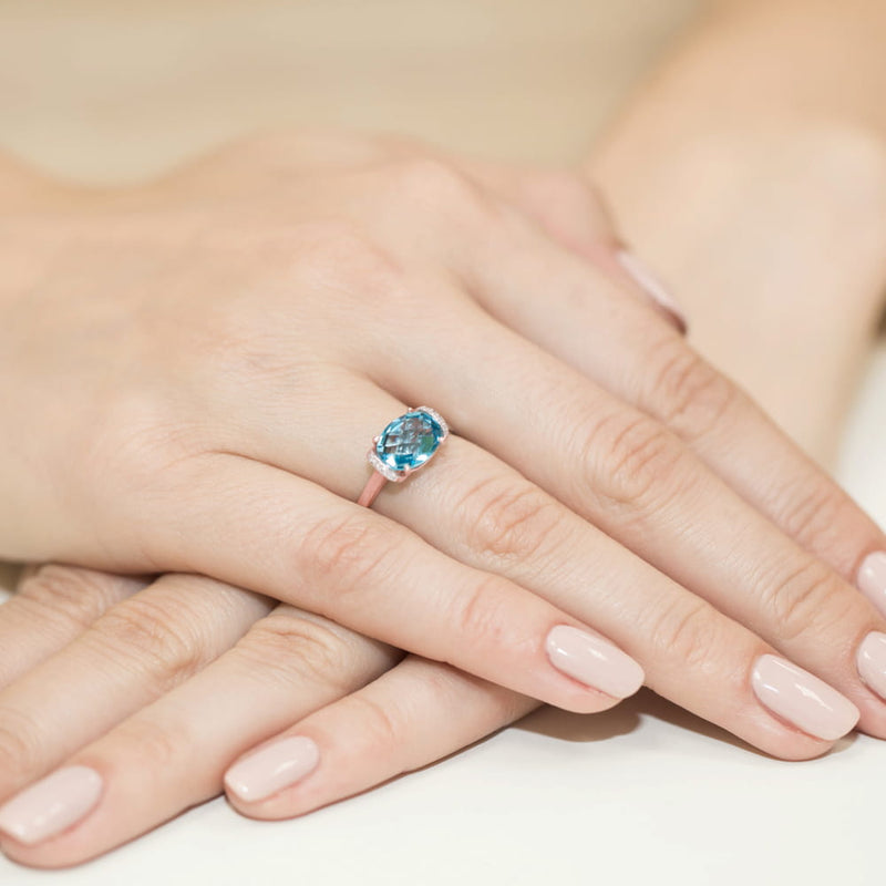 Inel Aur 14K cu Topaz Swiss 1.70 ct si Diamante Naturale 0.04 ct, imaginea 11 din 11