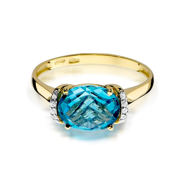 Inel Aur 14K cu Topaz Swiss 1.70 ct si Diamante Naturale 0.04 ct, imaginea 2 din 11