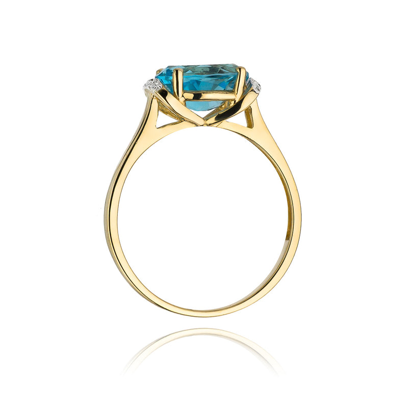 Inel Aur 14K cu Topaz Swiss 1.70 ct si Diamante Naturale 0.04 ct, imaginea 3 din 11