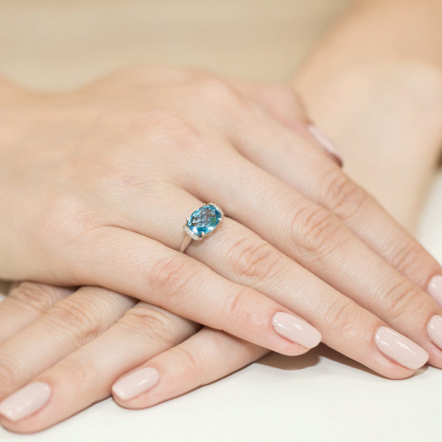 Inel Aur 14K cu Topaz Swiss 1.70 ct si Diamante Naturale 0.04 ct, imaginea 4 din 11