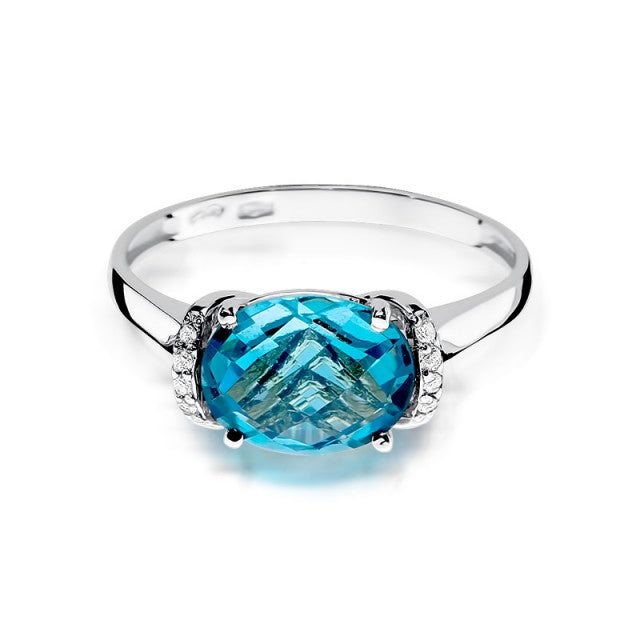 Inel Aur 14K cu Topaz Swiss 1.70 ct si Diamante Naturale 0.04 ct, imaginea 6 din 11