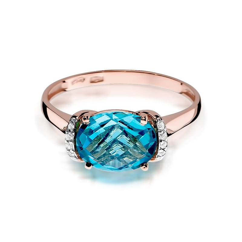 Inel Aur 14K cu Topaz Swiss 1.70 ct si Diamante Naturale 0.04 ct, imaginea 9 din 11