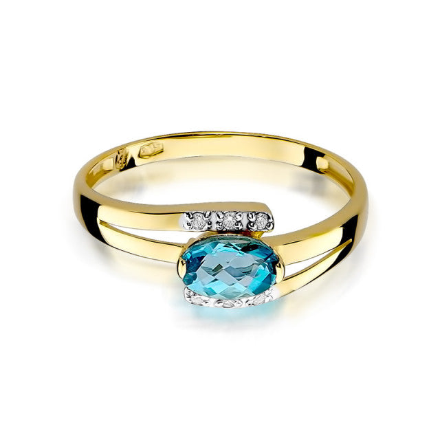 Inel Aur 14K cu Topaz Swiss 0.50 ct si Diamante Naturale 0.05 ct, imaginea 2 din 11