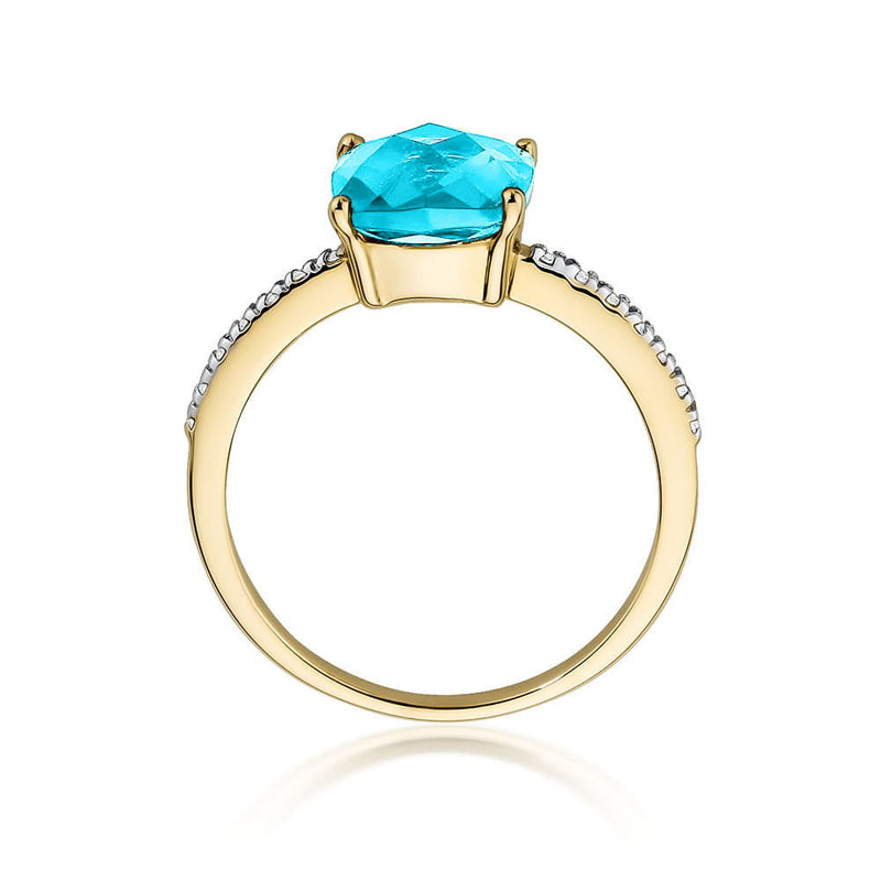 Inel Aur 14K cu Topaz Swiss 2.00 ct si Diamante Naturale 0.07 ct, imaginea 3 din 9