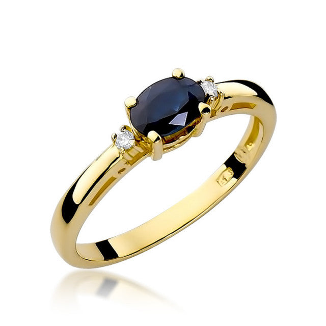 Inel Aur 14K cu Safir 0.70 ct si Diamante Naturale 0.03 ct — Aur galben