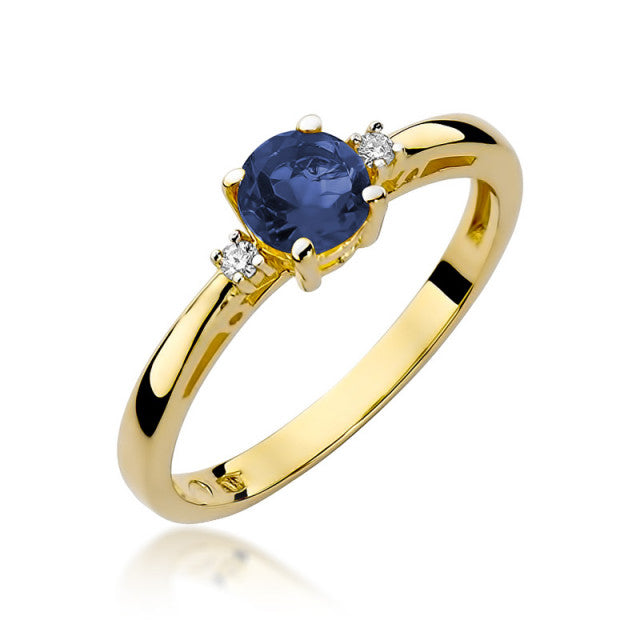 Inel Aur 14K cu Safir 0.50 ct si Diamante Naturale 0.03 ct — Aur galben