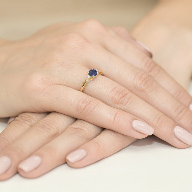 Inel Aur 14K cu Safir 0.50 ct si Diamante Naturale 0.03 ct, imaginea 4 din 11