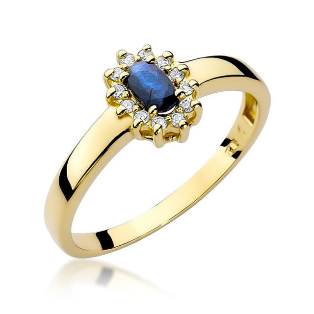 Inel Aur 14K cu Safir 0.30 ct si Diamante Naturale 0.10 ct — Aur galben