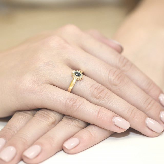 Inel Aur 14K cu Safir 0.30 ct si Diamante Naturale 0.10 ct, imaginea 4 din 11