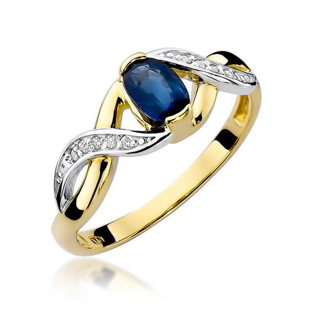 Inel Aur 14K cu Safir 0.70 ct si Diamante Naturale 0.05 ct — Aur galben