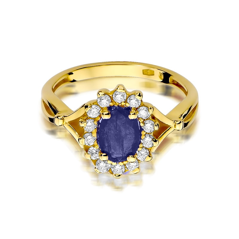Inel Aur 14K cu Safir 0.90 ct si Diamante Naturale 0.28 ct, imaginea 2 din 10