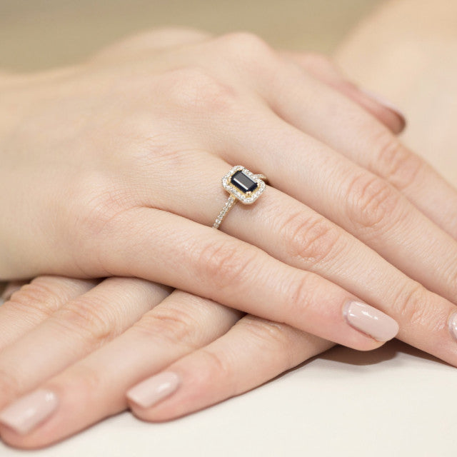 Inel Aur 14K cu Safir 0.60 ct si Diamante Naturale 0.19 ct, imaginea 4 din 10