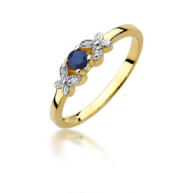 Inel Aur 14K cu Safir 0.15 ct si Diamante Naturale 0.02 ct — Aur galben