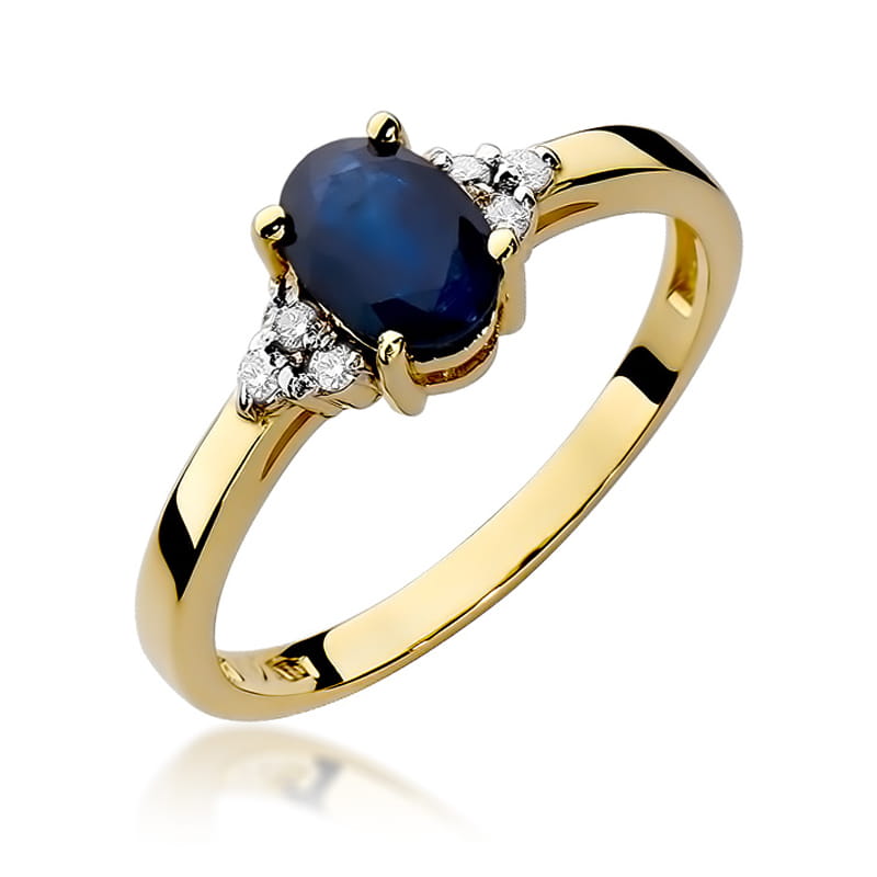 Inel Aur 14K cu Safir 0.90 ct si Diamante Naturale 0.05 ct — Aur galben