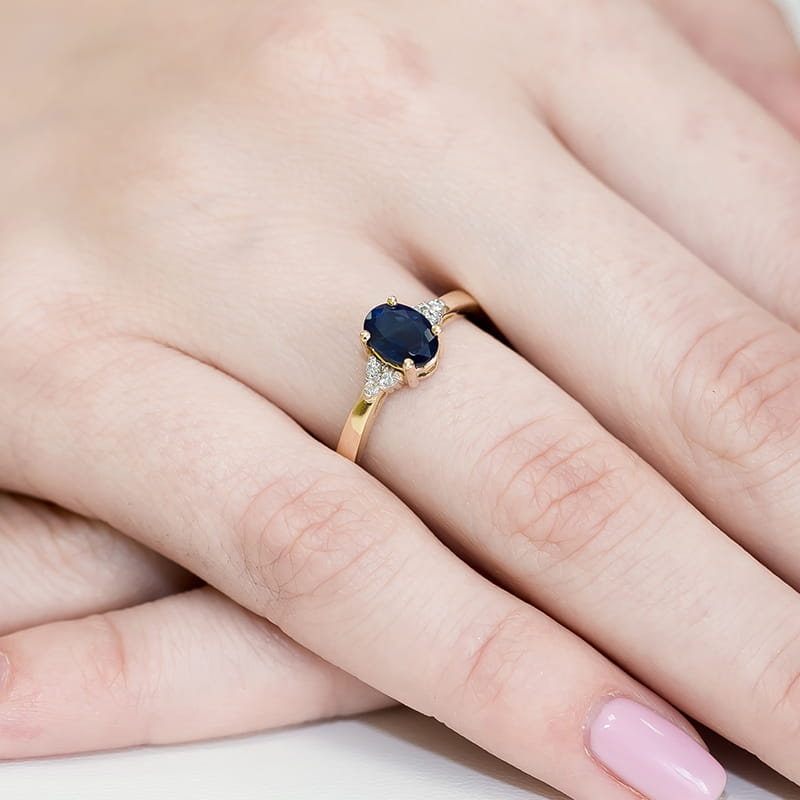 Inel Aur 14K cu Safir 0.90 ct si Diamante Naturale 0.05 ct, imaginea 4 din 11