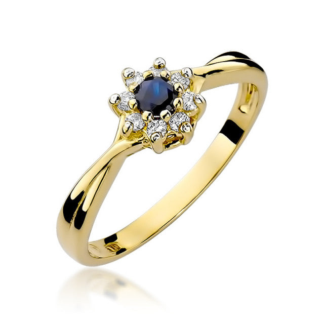 Inel Aur 14K cu Safir 0.15 ct si Diamante Naturale 0.12 ct — Aur galben