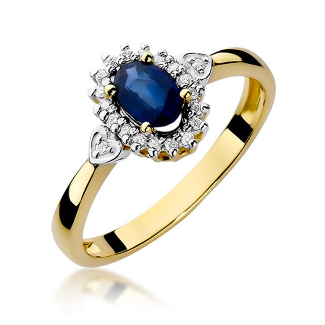 Inel Aur 14K cu Safir 0.70 ct si Diamante Naturale 0.10 ct — Aur galben