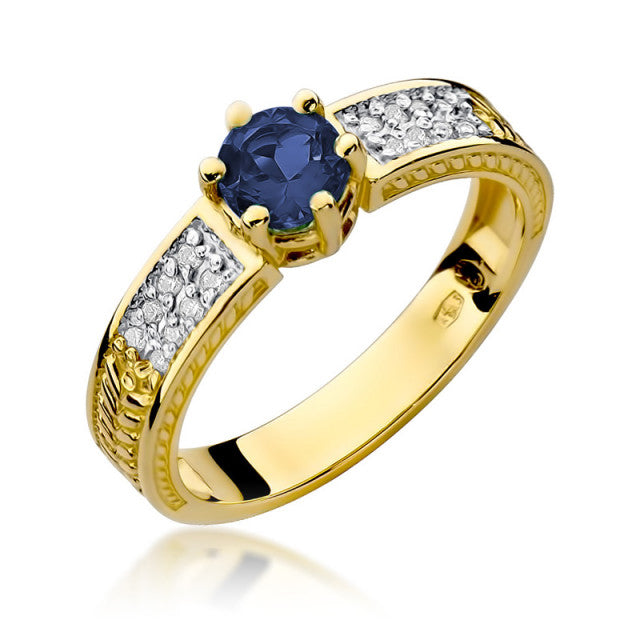 Inel Aur 14K cu Safir 0.50 ct si Diamante Naturale 0.08 ct — Aur galben