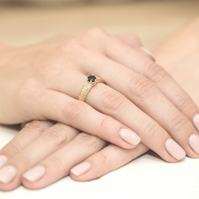Inel Aur 14K cu Safir 0.50 ct si Diamante Naturale 0.08 ct, imaginea 5 din 10