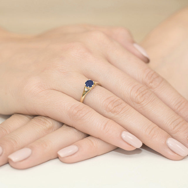 Inel Aur 14K cu Safir 0.50 ct si Diamante Naturale 0.03 ct, imaginea 4 din 10