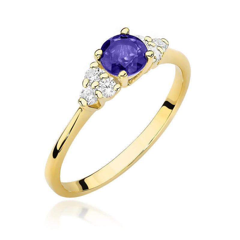 Inel Aur 14K cu Tanzanit 0.50 ct si Diamante Naturale 0.18 ct — Aur galben