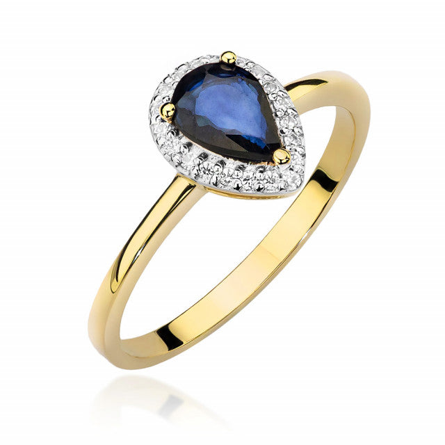 Inel Aur 14K cu Safir 0.60 ct si Diamante Naturale 0.10 ct — Aur galben