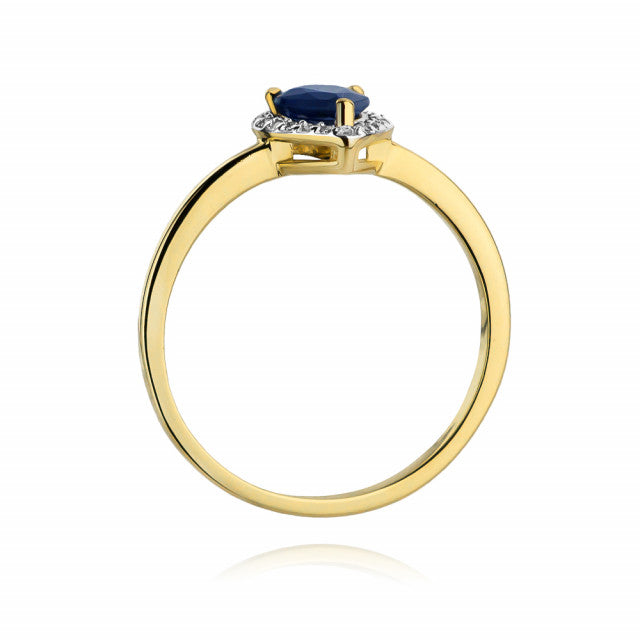 Inel Aur 14K cu Safir 0.60 ct si Diamante Naturale 0.10 ct, imaginea 3 din 11