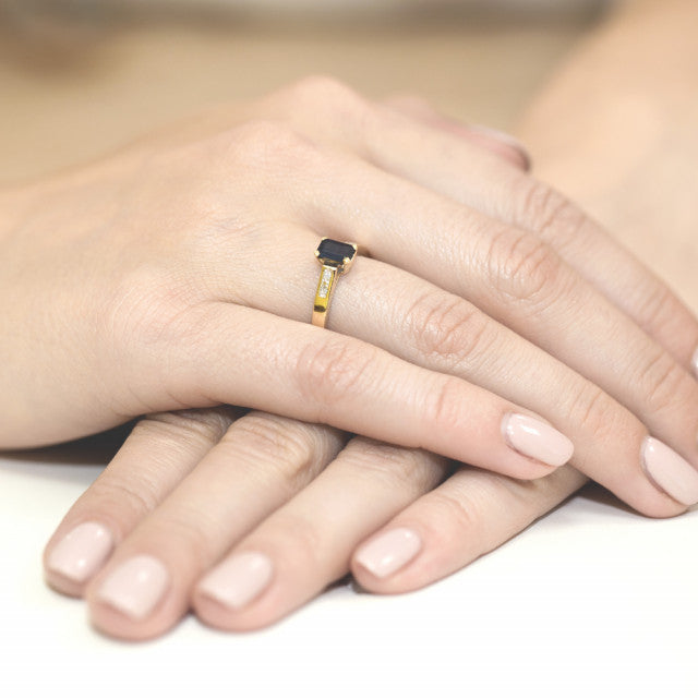 Inel Aur 14K cu Safir 0.60 ct si Diamante Naturale 0.04 ct, imaginea 4 din 11