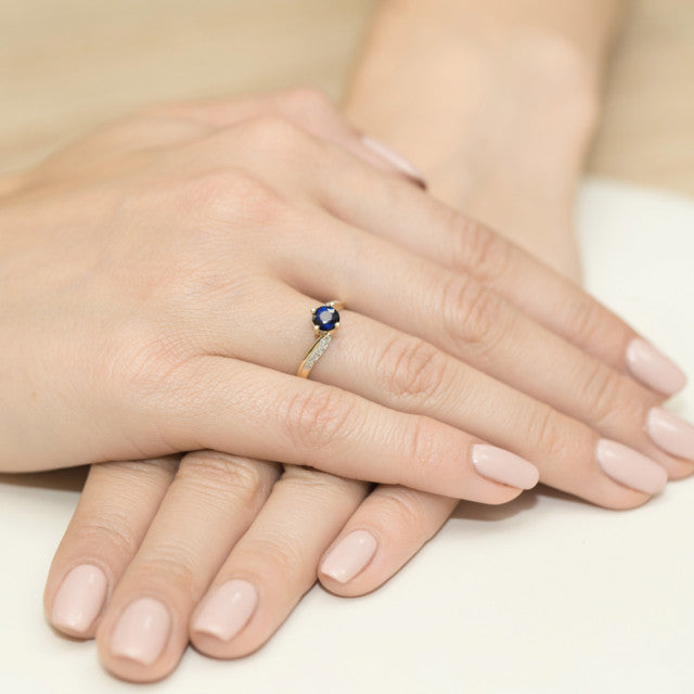 Inel Aur 14K cu Safir 0.50 ct si Diamante Naturale 0.05 ct, imaginea 4 din 10