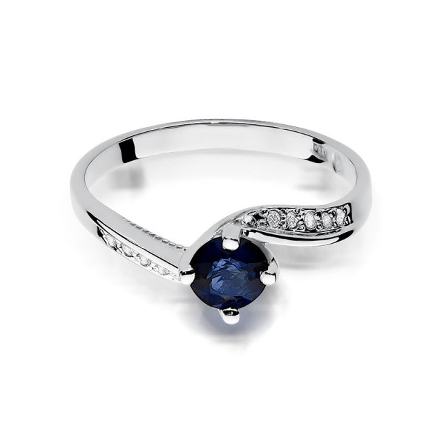 Inel Aur 14K cu Safir 0.50 ct si Diamante Naturale 0.05 ct, imaginea 6 din 10