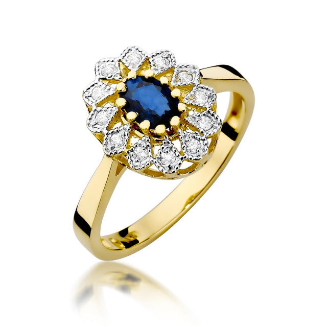 Inel Aur 14K cu Safir 0.70 ct si Diamante Naturale 0.10 ct — Aur galben