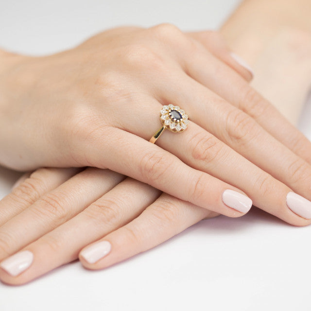 Inel Aur 14K cu Safir 0.70 ct si Diamante Naturale 0.10 ct, imaginea 4 din 11