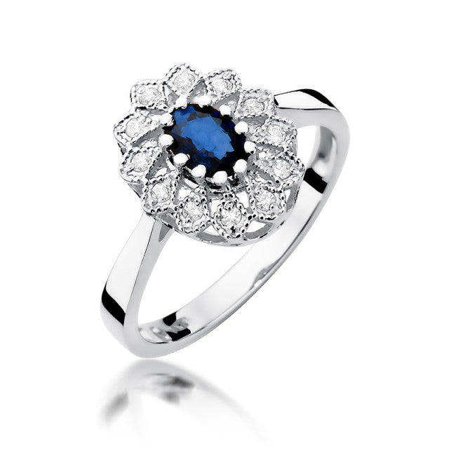 Inel Aur 14K cu Safir 0.70 ct si Diamante Naturale 0.10 ct, imaginea 5 din 11
