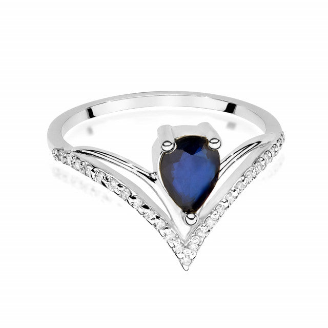 Inel Aur 14K cu Safir 0.60 ct si Diamante Naturale 0.13 ct, imaginea 4 din 7