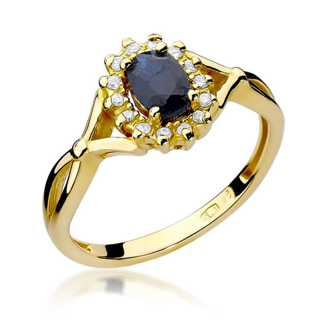 Inel Aur 14K cu Safir 0.70 ct si Diamante Naturale 0.12 ct — Aur galben