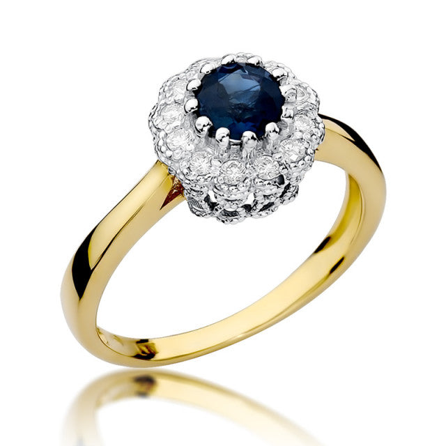 Inel Aur 14K cu Safir 0.50 ct si Diamante Naturale 0.17 ct — Aur galben