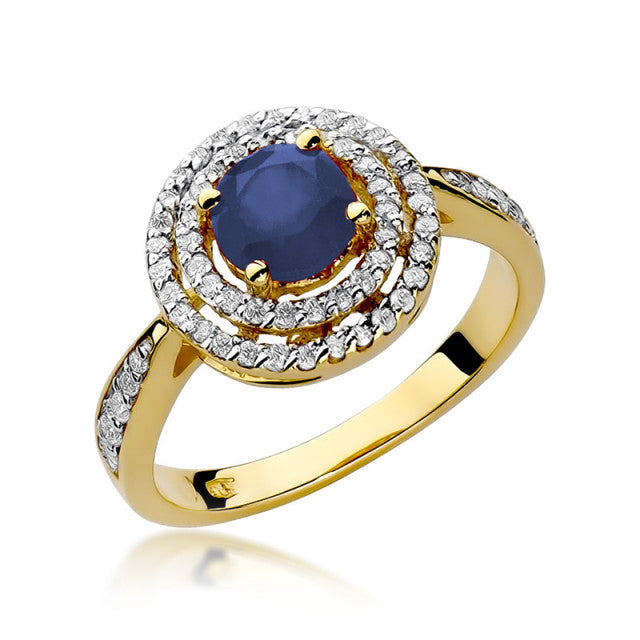 Inel Aur 14K cu Safir 1.00 ct si Diamante Naturale 0.37 ct — Aur galben
