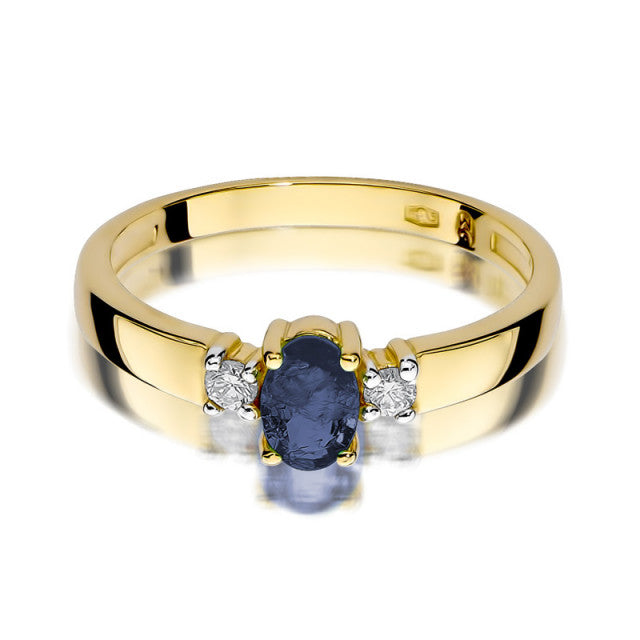 Inel Aur 14K cu Safir 0.70 ct si Diamante Naturale 0.08 ct, imaginea 2 din 10